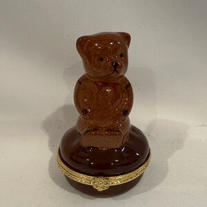 Brown Ceramic Bear Trinket Box